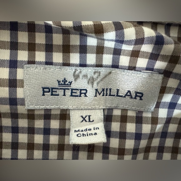 Peter Millar Brown, Blue & White Checkered Plaid Button Up Shirt Men’s XL - Picture 7 of 14